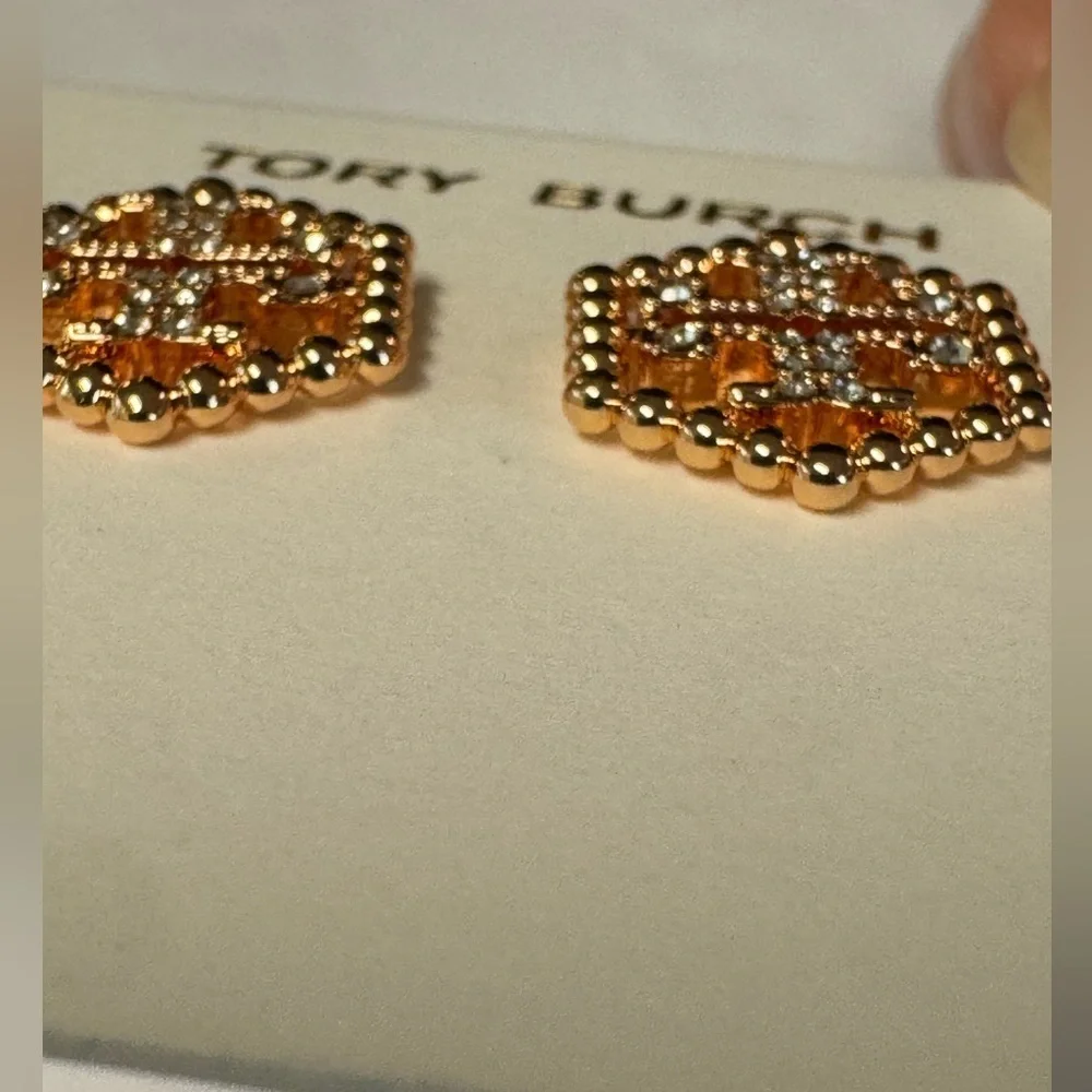 Tory Burch New Milgrain Hex Pavé Rose Gold Stud Earrings